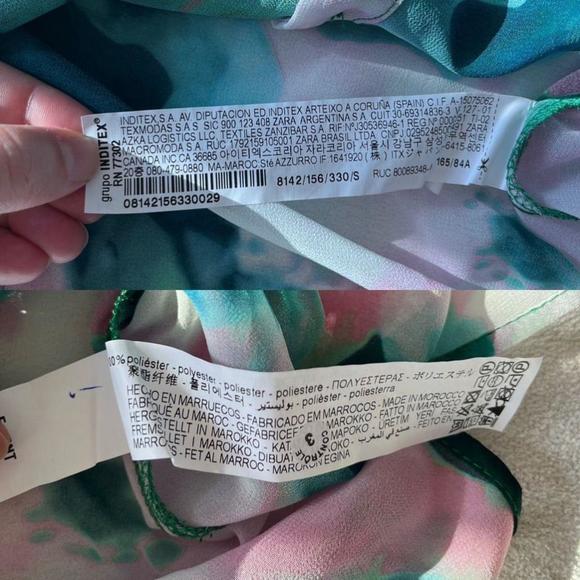 SOLD Zara Flowing Green Pink Floral Sheer Long Sleeve Blouse Small - Picture 13 of 16